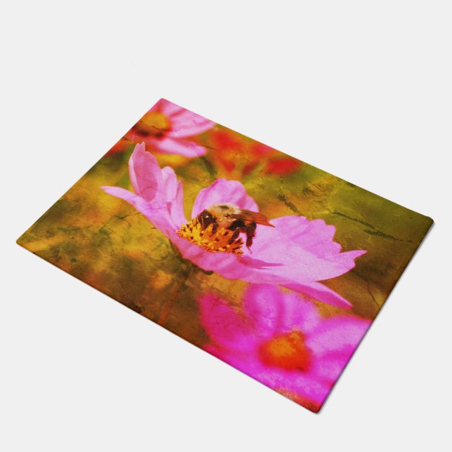 Paillasson Bumble Bee On Rose Cosmos Flower Abstrait (Incliné)