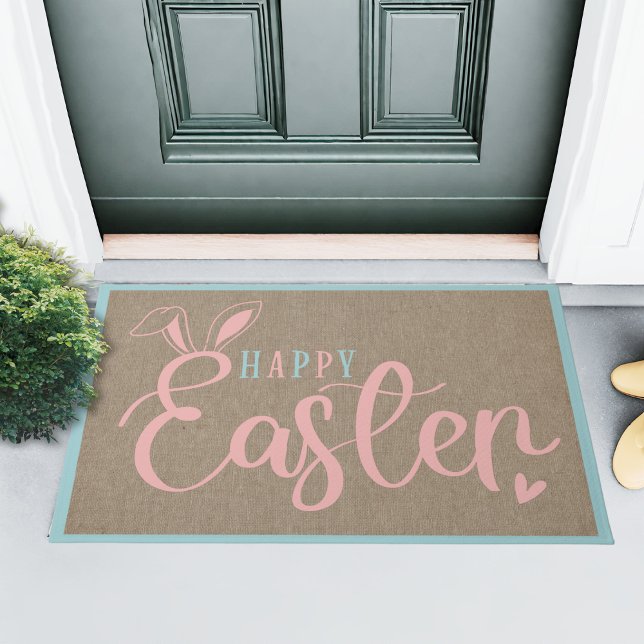 Paillasson Burlap Et Pastels Joyeux Pâques Avec Des Oreilles  (Burlap And Pastels Happy Easter With Bunny Ears Doormat)