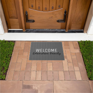 Paillasson Burlap gris moderne Welcome monogramme nom de fami