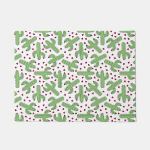 Paillasson Cactus illustré et motif de fleurs rose