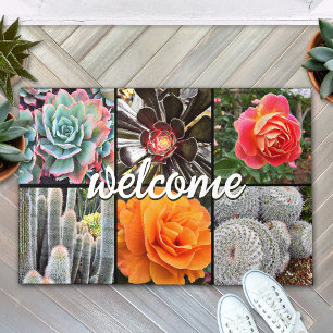 Paillasson Cactus Roses Photo Collage Bienvenue Script Modern
