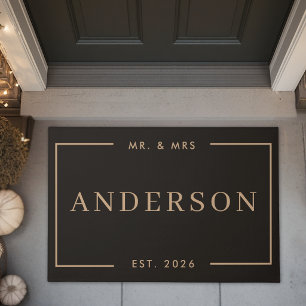 Paillasson Cadeau de mariage moderne noir et marron pour M. e