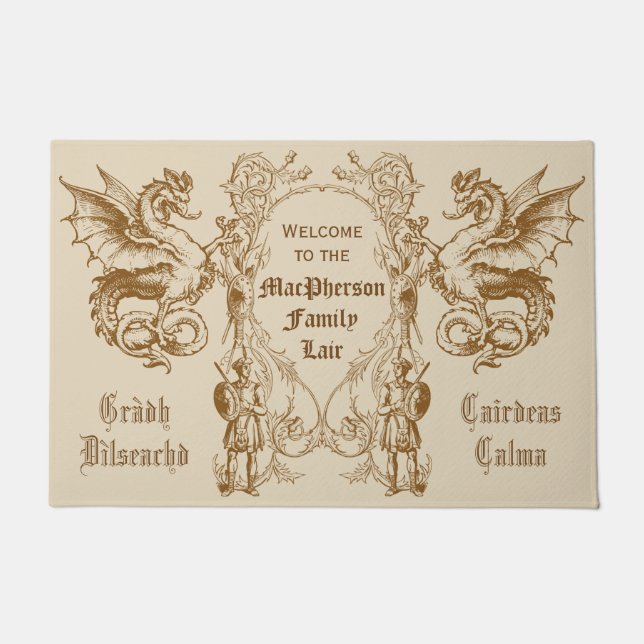 Paillasson Cadre écossais de guerrier de confrère de dragon (Devant)