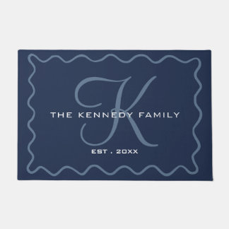 Paillasson Cadre ondulé chic Monogramme Famille Navy Blue