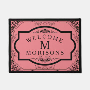 Paillasson Cadres Vintages Noir Sur Rose