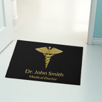 Caducée d'or Médicale sur noir - mat de porte