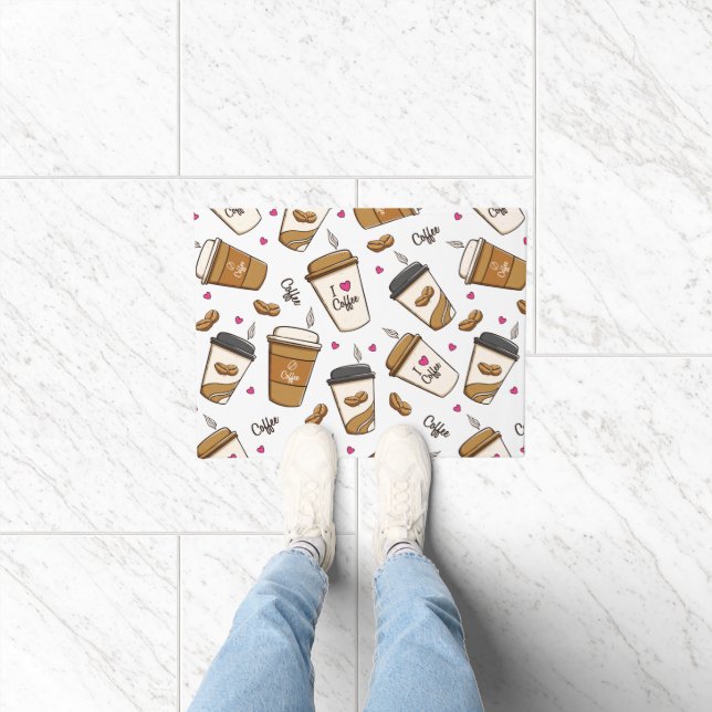 Paillasson Cafés, Fèves de café, Amateur de café, Coeurs (Intérieur)