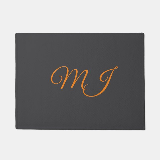 Paillasson Calligraphie gris orange monogramme nom initial (Devant)