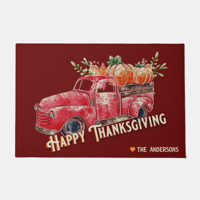 Paillasson Camion Citrouille Vintage bon thanksgiving (Devant)