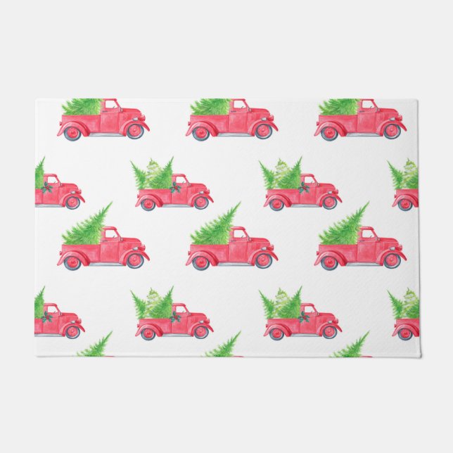 Paillasson Camion rouge vintage avec sapin de Noël (Devant)