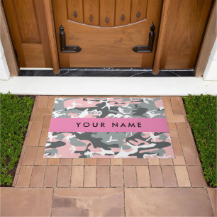 Paillasson Camouflage rose et gris Votre nom Personnalisez
