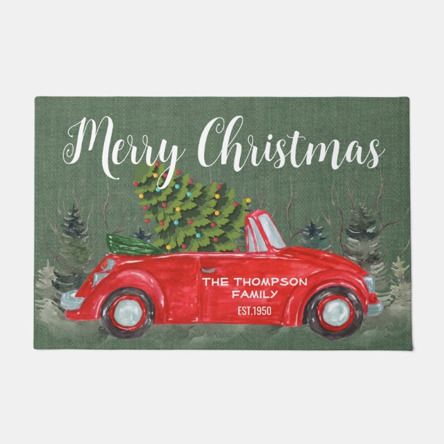 Paillasson Campagne camionnette rouge burap vert Noël (Devant)