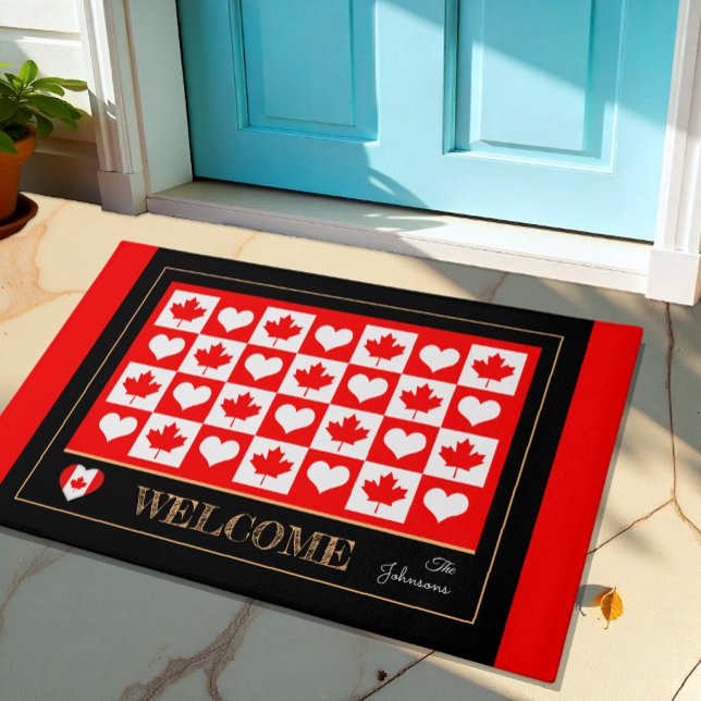 Paillasson Canada house mat, Drapeau canadien, Coeurs / Bienv (Créateur téléchargé)