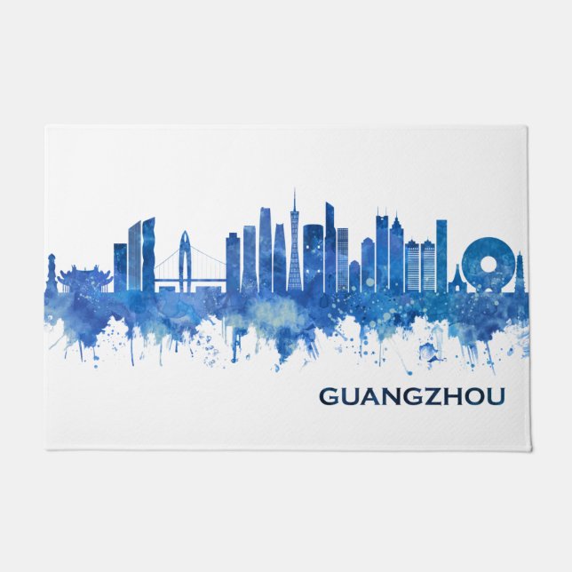 Paillasson Canton Chine Skyline bleu (Devant)