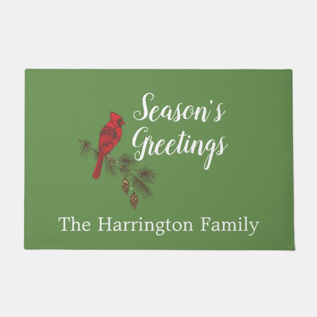 Paillasson Cardinal d'hiver rouge personnalisé (Devant)