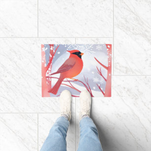 Paillasson Cardinal rouge Belle peinture à l'aquarelle