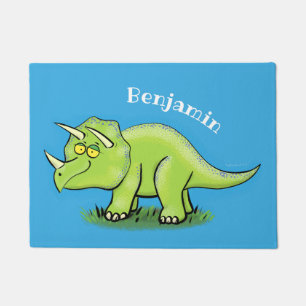 Paillasson Caricature de dinosaure de triceratops vert mignon