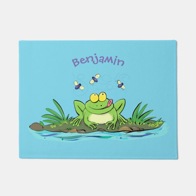 Paillasson Caricature de grenouille vert mignon (Devant)
