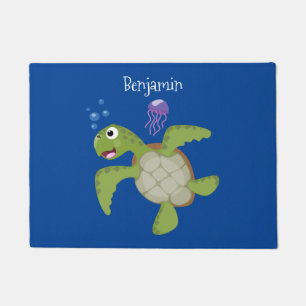 Paillasson Caricature joyeuse de tortue de mer verte mignonne
