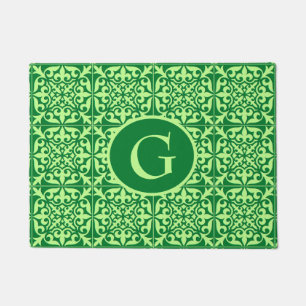 Paillasson Carrelage marocain, vert émeraude, monogramme