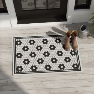 Paillasson Carrelage Vintage noir et blanc classique