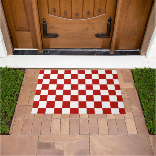 Paillasson Carrés à damier rouge blanc géométrique rétro