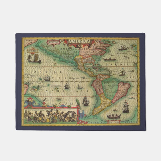 Paillasson Carte ancienne du monde des Amériques par Hondius (Devant)