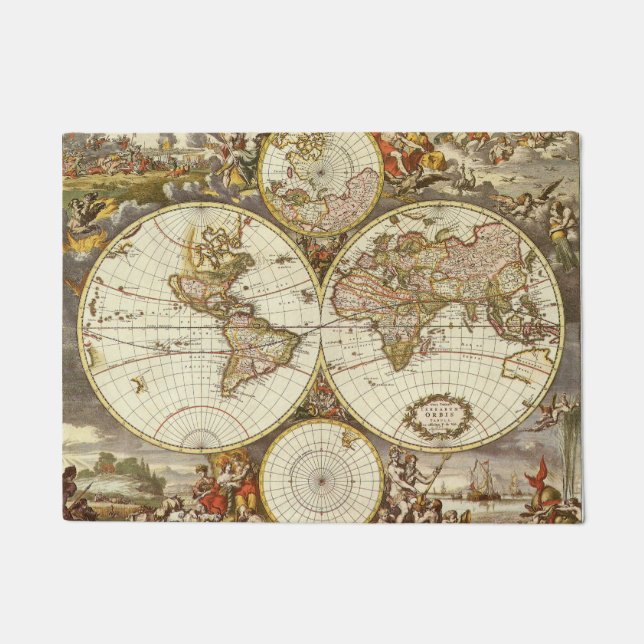 Paillasson Carte ancienne du monde par Frederick de Wit, vers (Devant)
