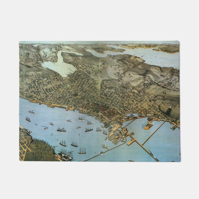 Paillasson Carte ancienne vue aérienne de la ville de Seattle (Devant)
