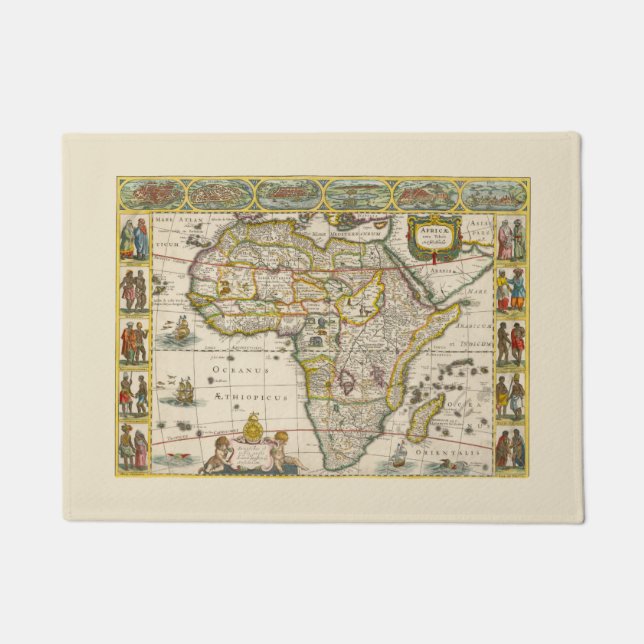 Paillasson Carte antique de l'Afrique par Hondius et Jansson (Devant)