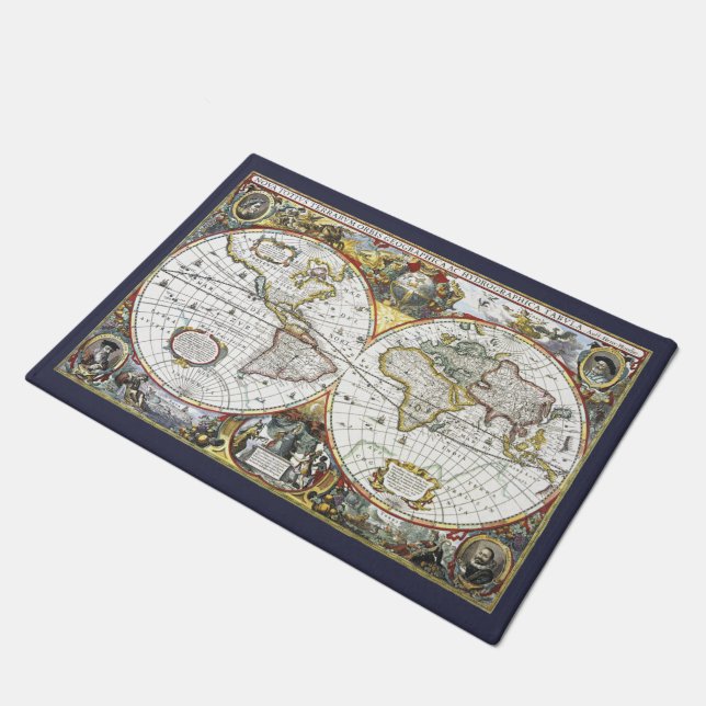 Paillasson Carte du Vieux Monde antique par Hendrik Hondius,  (Incliné)