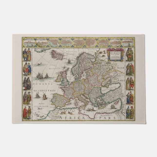 Paillasson Carte médiévale de l'Europe (par Willem Blaeu) (Devant)