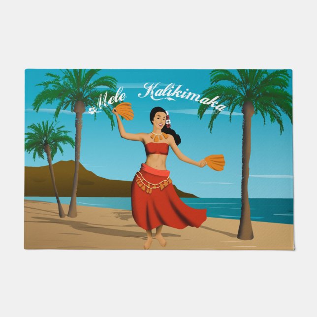 Paillasson Carte postale Vintage hawaïen Mele Kalikimaka (Devant)