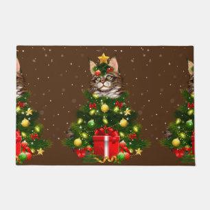 Paillasson Cat Maine Coon Chat Xmas Arbre Lumières Amoureux d