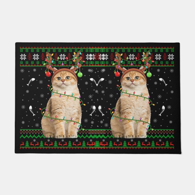 Paillasson Cat Ugly Xmas Sweater Lighting Santa Cat Christmas (Devant)