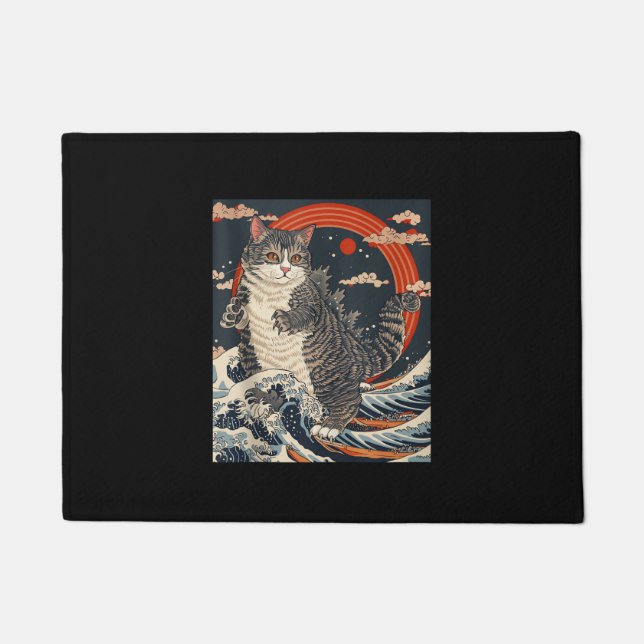 Paillasson Catzilla Chat Art Japonais Dons De Chat Drôle Pour (Devant)