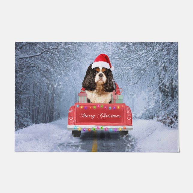 Paillasson Cavalier King Charles Spaniel Chien neige noël (Devant)