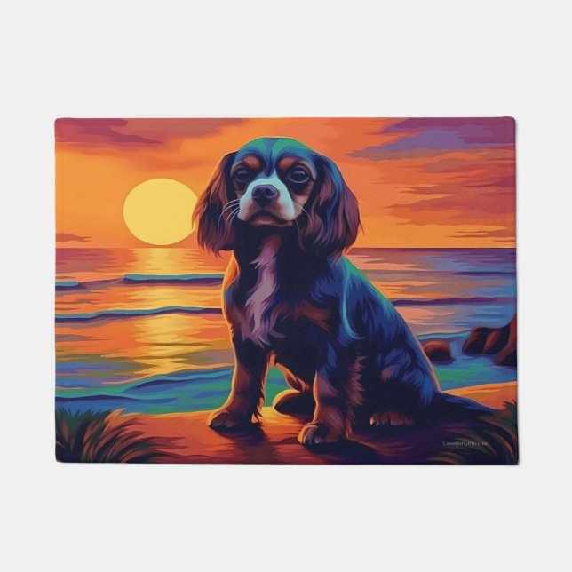 Paillasson Cavalier King Charles Spaniel Coucher de soleil /  (Devant)