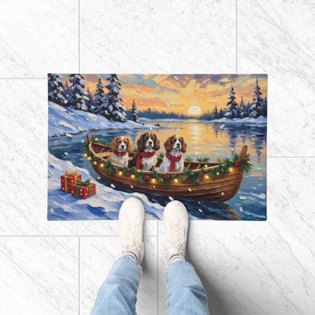 Paillasson Cavalier King Charles Spaniel Noël Bateau (Intérieur)