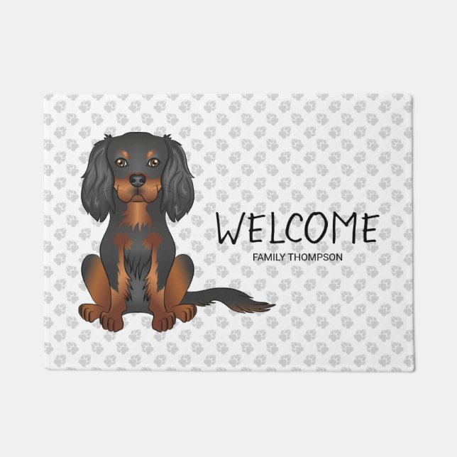 Paillasson Cavalier King Charles Spaniel noir et feu & Texte (Devant)