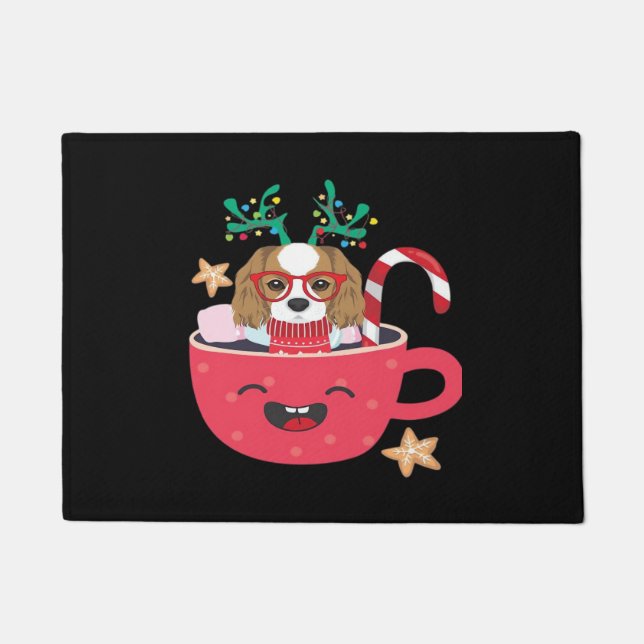 Paillasson Cavalier King Charles Spaniel Teacup Noël Vacances (Devant)
