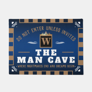 Paillasson CAVE HOMME drôle avec monogramme Bienvenue BLEU