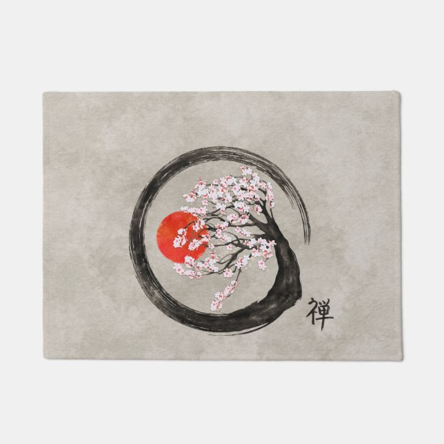 Paillasson Cercle d'Enso de zen et arbre de Sakura sur la (Devant)
