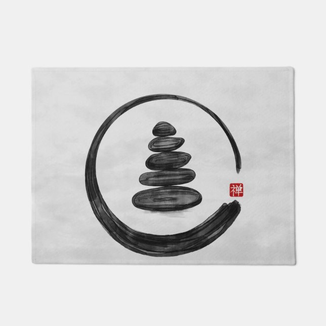 Paillasson Cercle Zen Enso et pierres Zen - Aquarelle (Devant)
