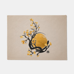 Paillasson Cercle Zen Enso, soleil d'or et fleurs Sakura