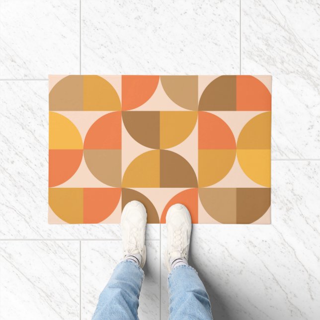 Paillasson Cercles demi orange et marron du milieu du siècle  (Intérieur)