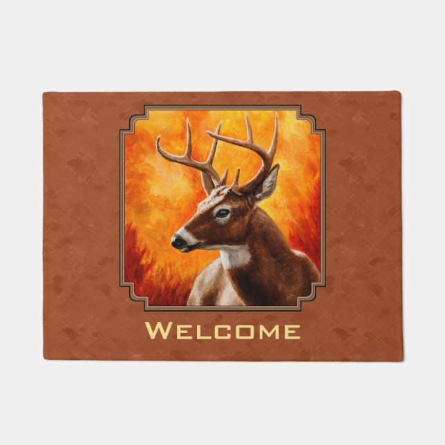 Paillasson Cerf blanc en automne Brown rouge (Devant)