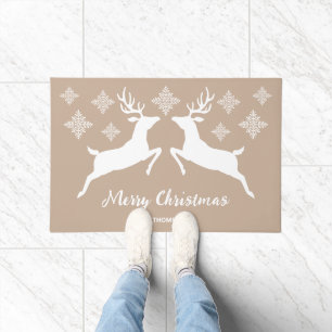 Paillasson Cerfs blancs se faisant face sur fond beige et tex