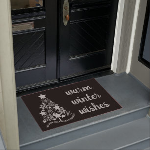 Paillasson Chaleureux hiver Souhaits de Noël Arbre Noir mat D