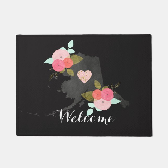 Paillasson Chalkboard Alaska State Watercolor Accueil Floral (Devant)